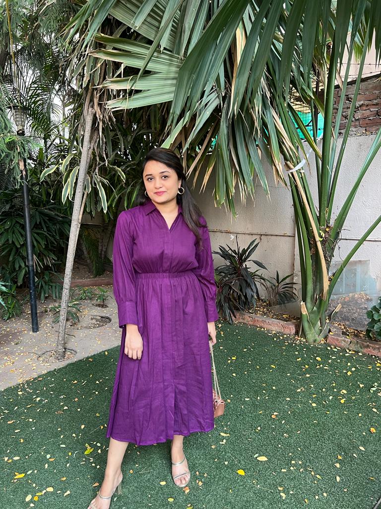 Purple waist Belt Dress
