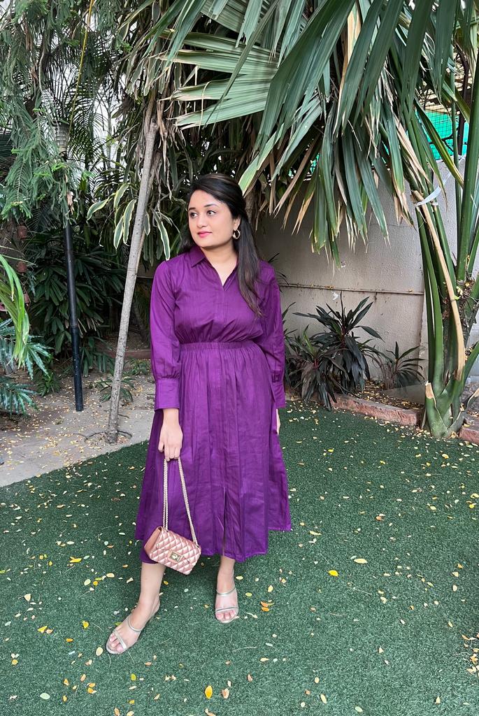 Purple waist Belt Dress