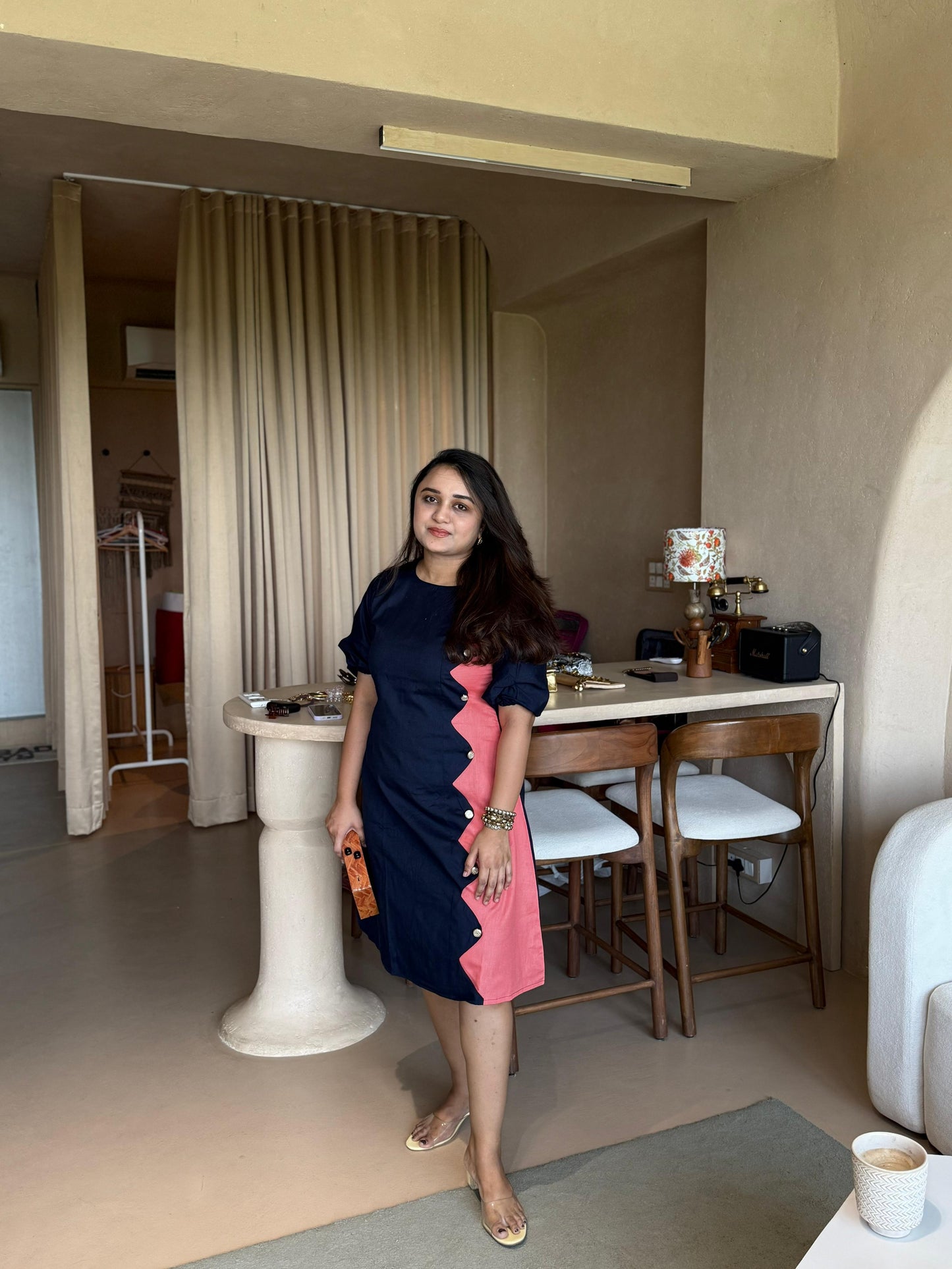NavyBlue n Peach Block Dress