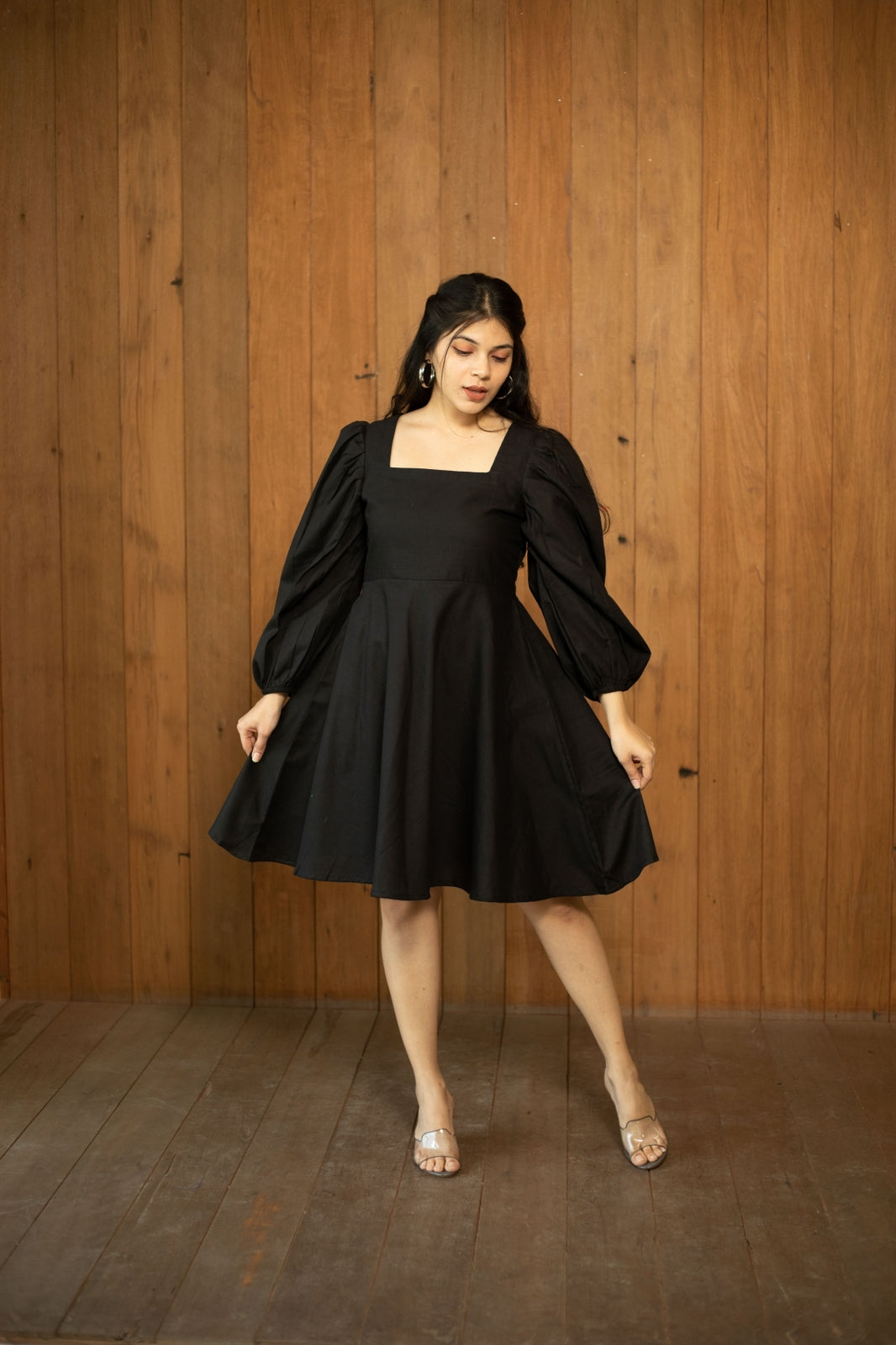 knee length umbrella dress A-line V Neck Short Sleeve Knee-Length Chiffon Bridesmaid Dress with Pleated Ruffles S7438B - Bridesmaid Dresses