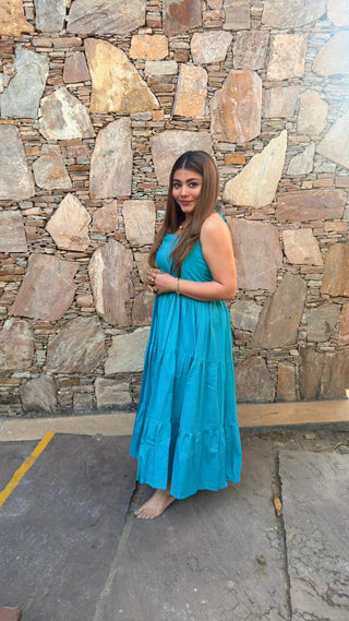 Blue halter Neck layered Dress