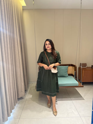 Olive Charm Pocket Midi Dress