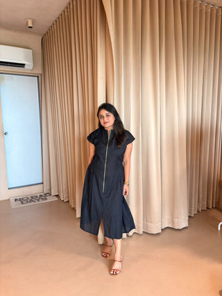 Long Front Zip Black Dress