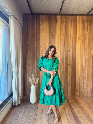Green Anchor Dress with Buttons