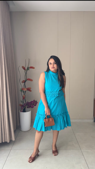 Turquoise Blue High Neck Dress