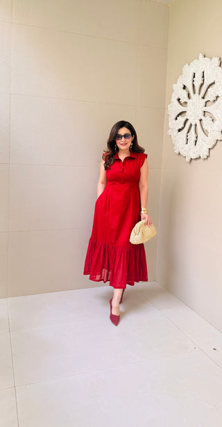 Maroon A line with frill Dress