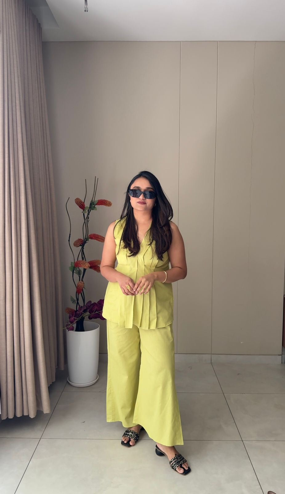 Pastel Green Front pleated co-ord set – Panila Fashion