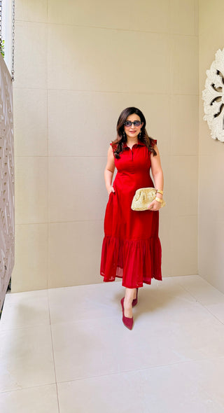 Maroon A line with frill Dress