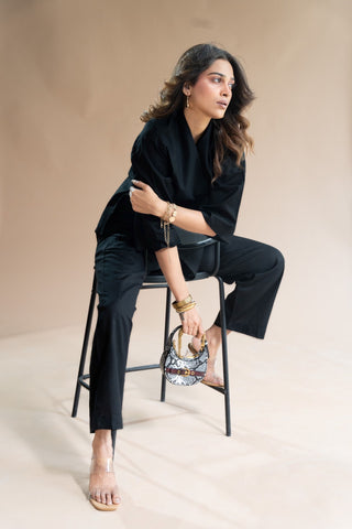 Black Over Lap Co-ord Set
