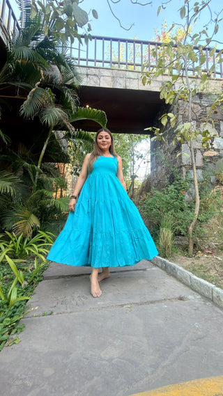 Blue halter Neck layered Dress