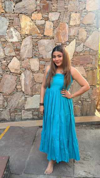 Blue halter Neck layered Dress