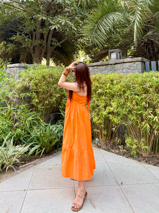 Halter Neck Orange Layered Dress
