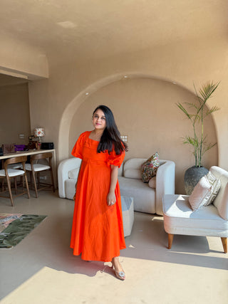 Orange Sunshine Puff Sleeves Dress
