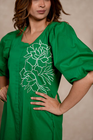 Bright Green embroidered shirt Dress