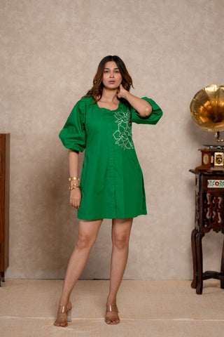 Bright Green embroidered shirt Dress