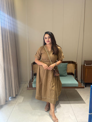 Sandstone Elegance Midi Dress