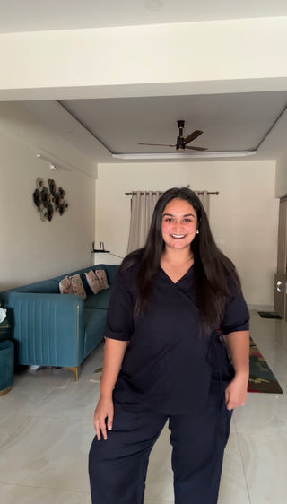 Navy Blue Angrakha style long shirt Co-ord Set