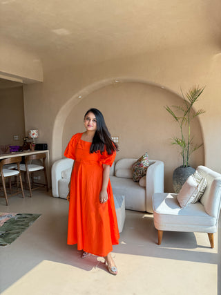 Orange Sunshine Puff Sleeves Dress