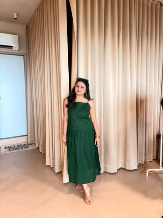 Bottle green big layer dress