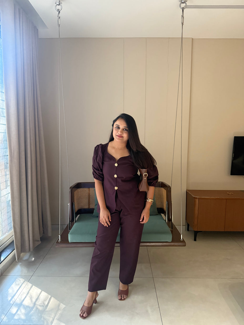 Dark brown coord front button – Panila Fashion