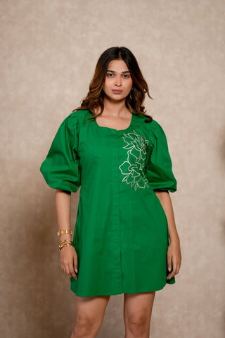 Bright Green embroidered shirt Dress