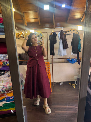 Burnt Maroon Blazer top & Skirt