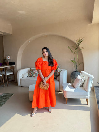 Orange Sunshine Puff Sleeves Dress