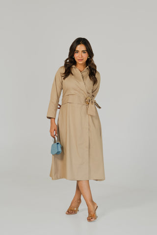 Beige Belt Formal Dress