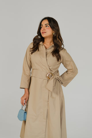 Beige Belt Formal Dress
