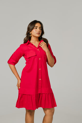 Pink Front Button Dress