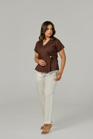 Brown Side Button Top