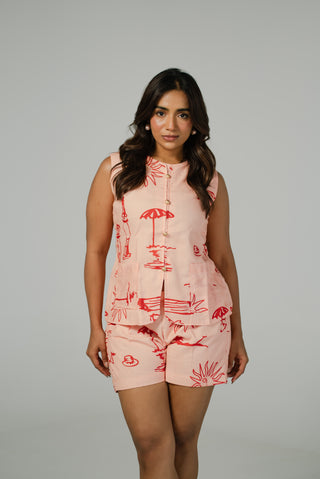 Abstract Print Blazer Shorts Co-ord Set