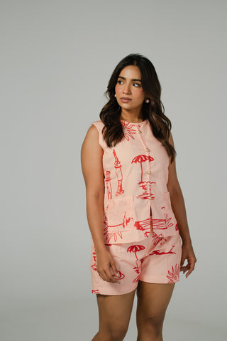 Abstract Print Blazer Shorts Co-ord Set