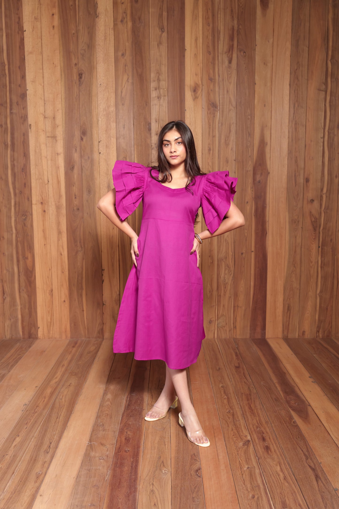 Magenta frill Sleeves Dress
