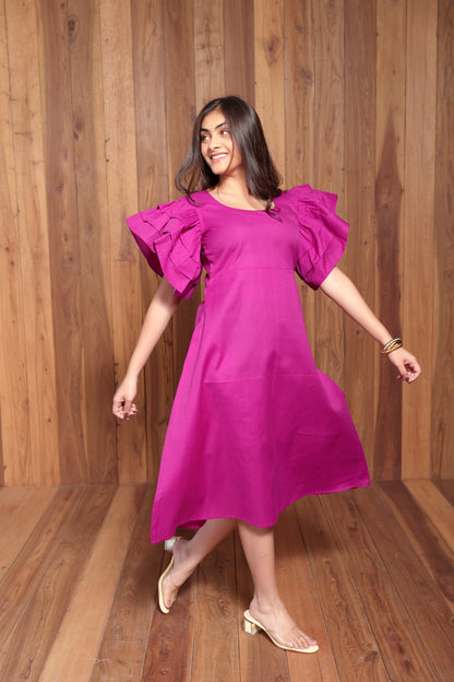 Magenta frill Sleeves Dress