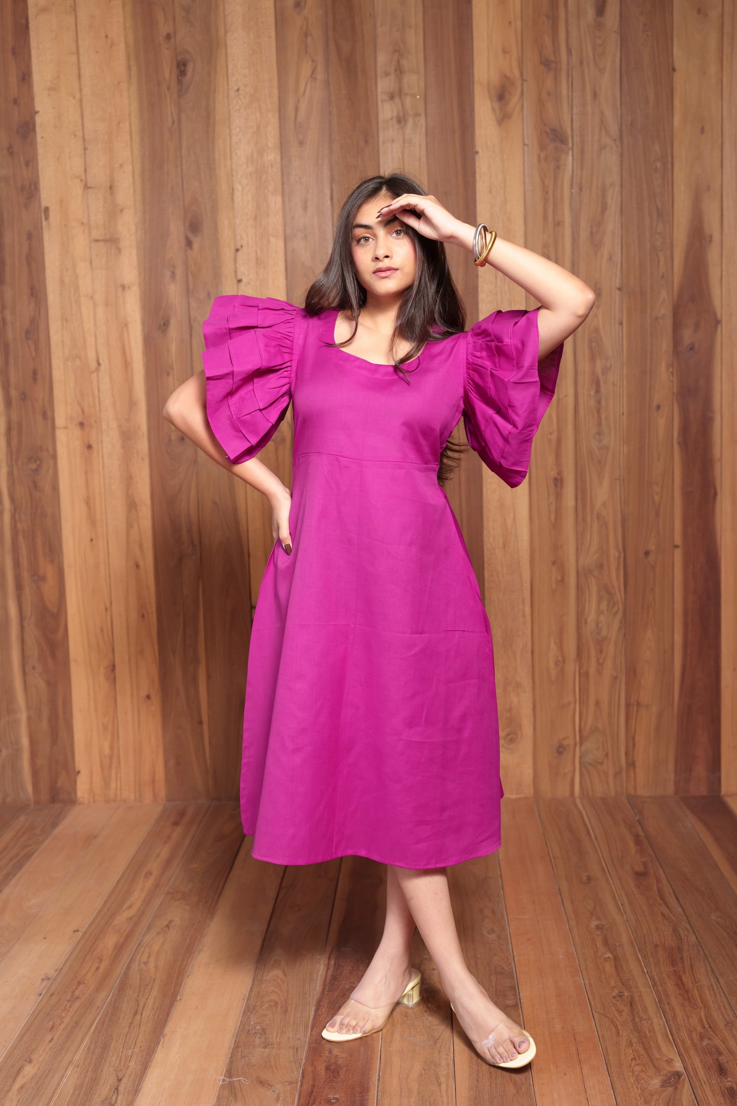 Magenta frill Sleeves Dress