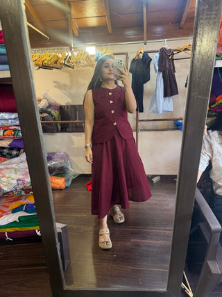 Burnt Maroon Blazer top & Skirt