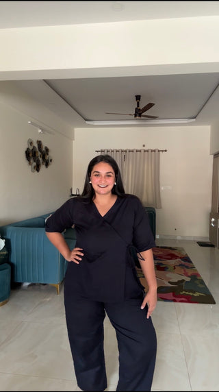 Navy Blue Angrakha style long shirt Co-ord Set