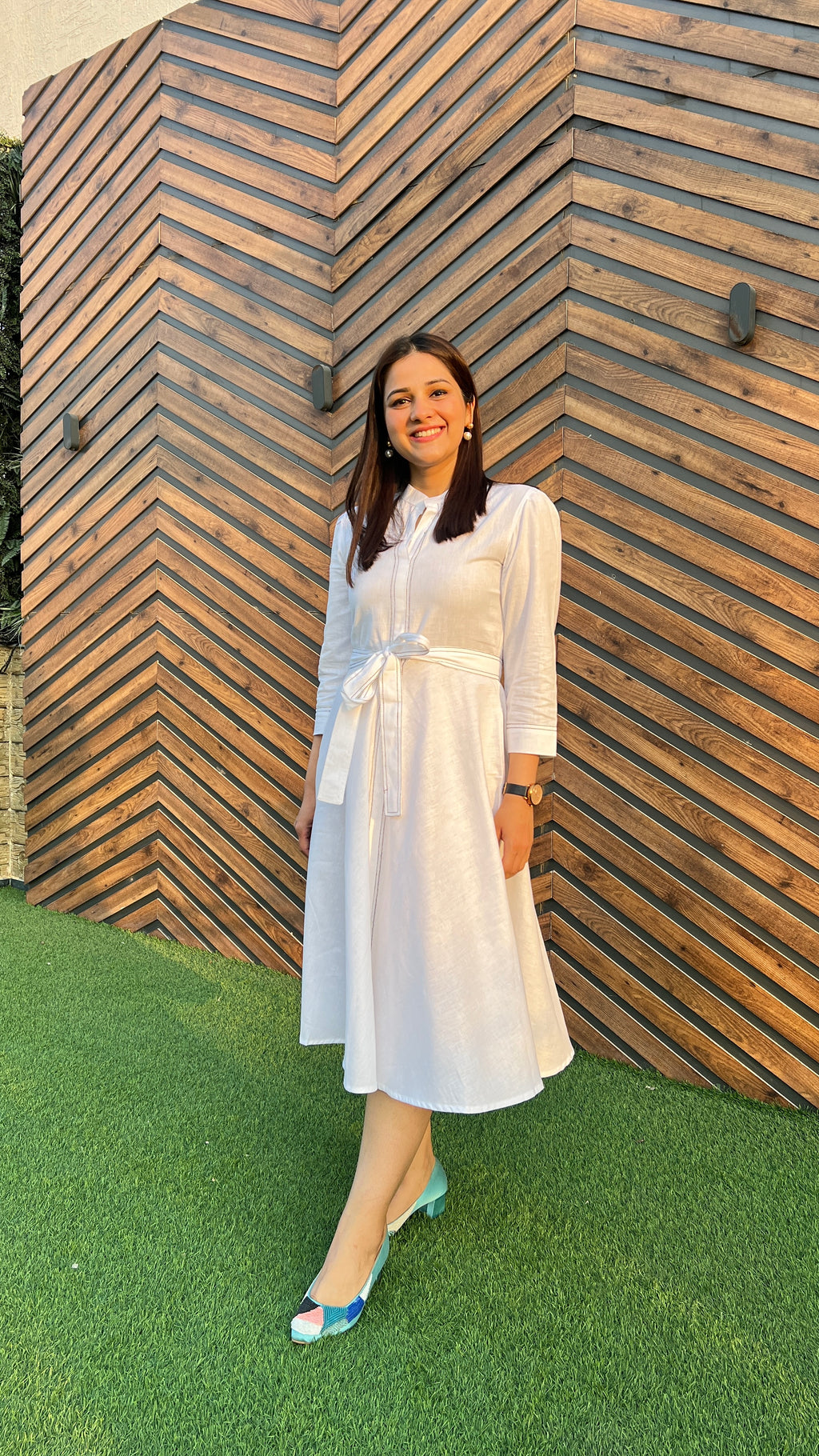 White Anchor Mid length Dress – Panila Fashion