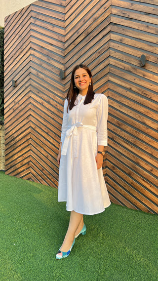 White Anchor Mid length Dress