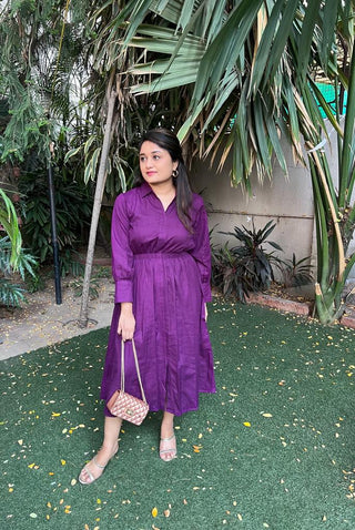Purple waist Belt Dress