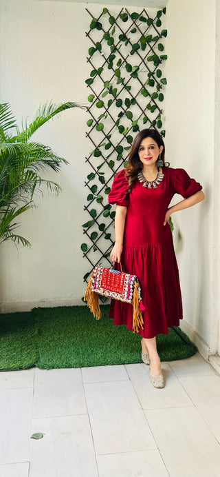 Maroon side layered Dress