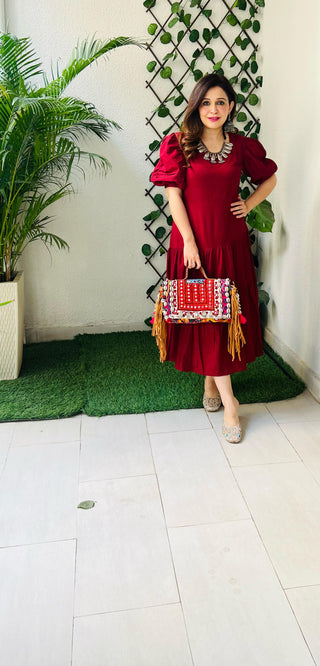 Maroon side layered Dress