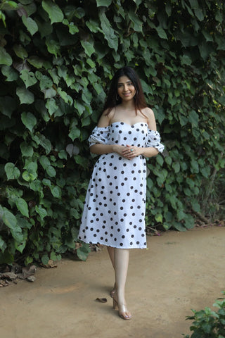Off Shoulder Polka Dots Dress