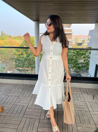 White front button Poplin Dress