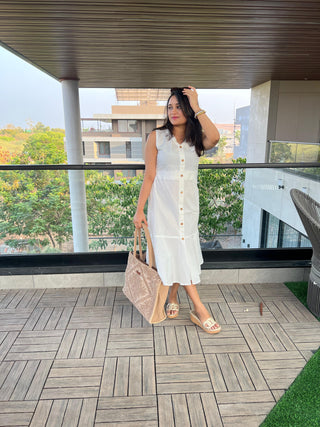 White front button Poplin Dress