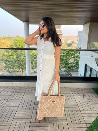 White front button Poplin Dress