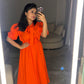 Bright Orange Front tie Midi Dress