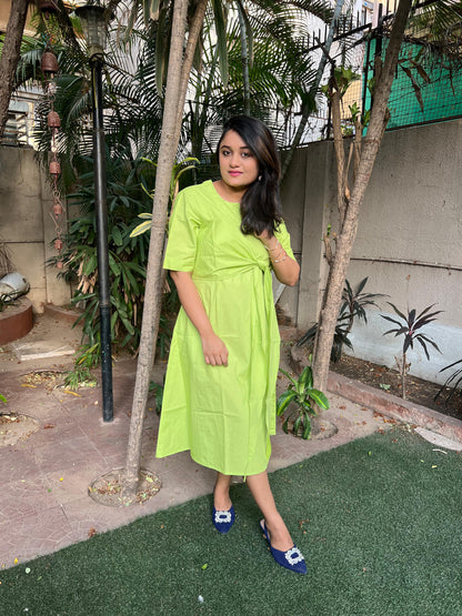 Front Tie Neon Green Dress