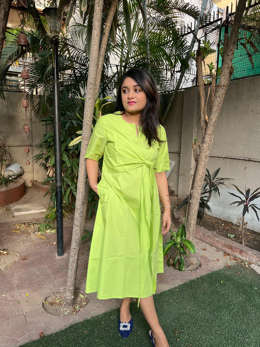 Front Tie Neon Green Dress